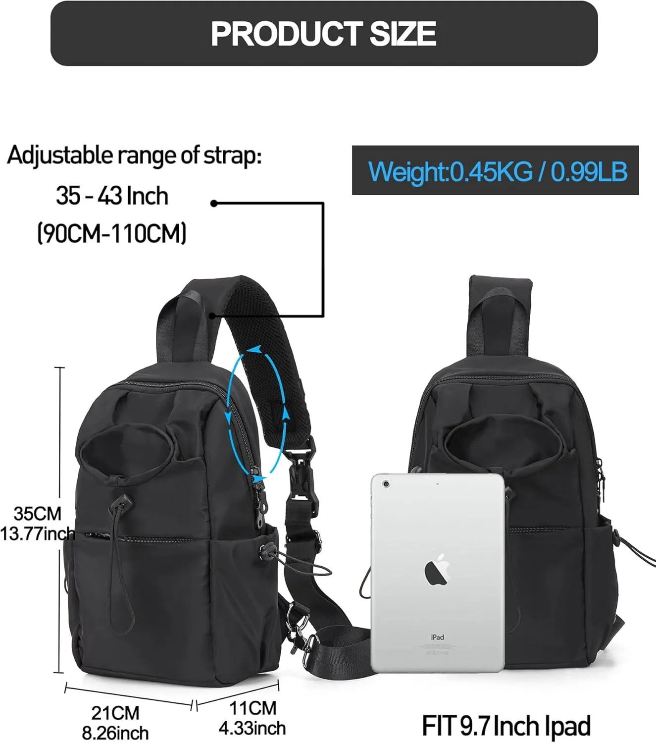 SEAFEW Black Sling Crossbody Bag for Men Women, Tactical Backpack Shoulder Daypack Mini Anti-Theft Cross Body Motorcycle Chest Bags, Small One Strap Fanny Back Pack for Casual Travel Hiking Sport Gym