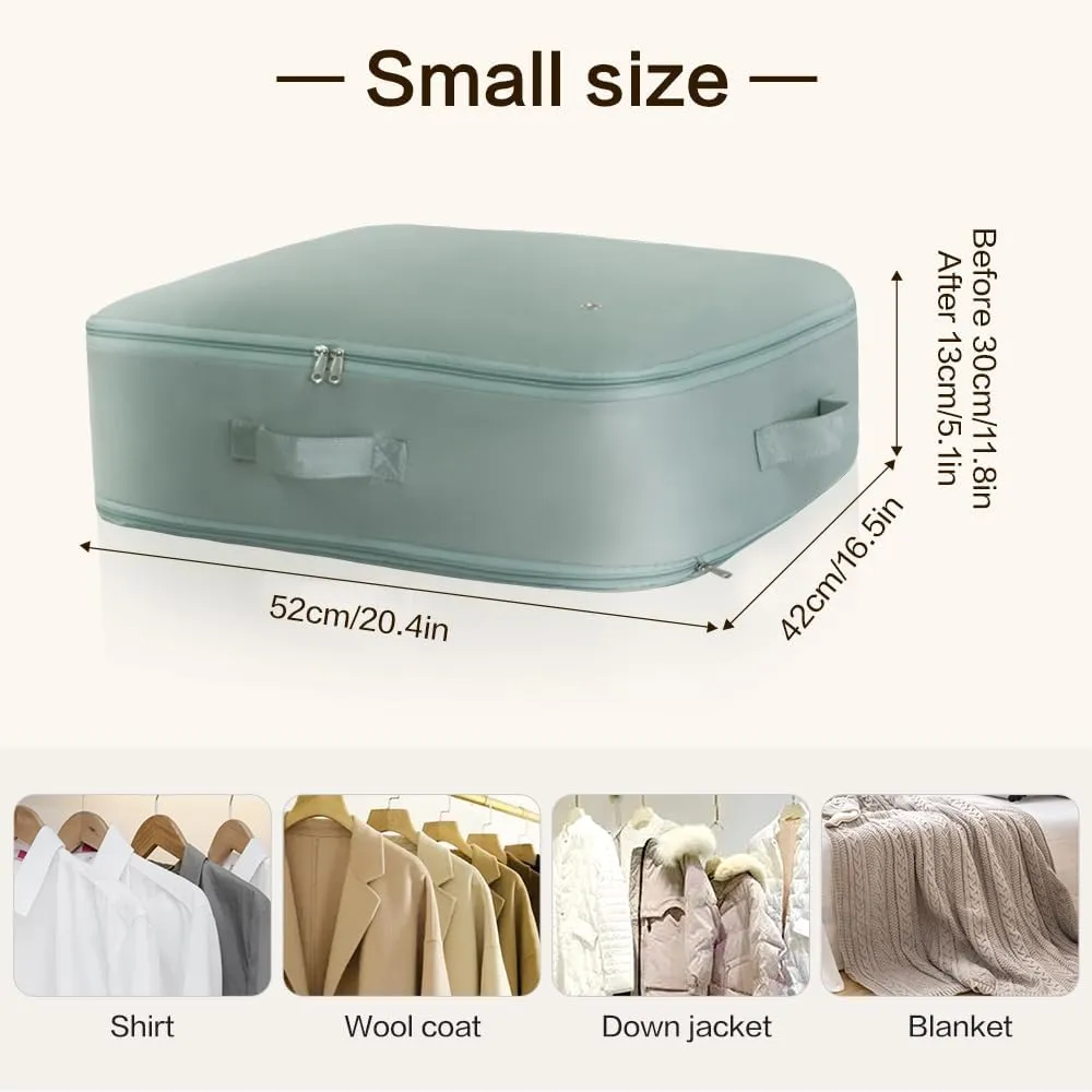 Self Compression Storage Bags with Zipper, (Green) - Heavy Duty Fabric Space Saver for Blankets, Comforters & Clothes - No Vacuum Needed, Foldable & Reusable for Home & Dorm Organization