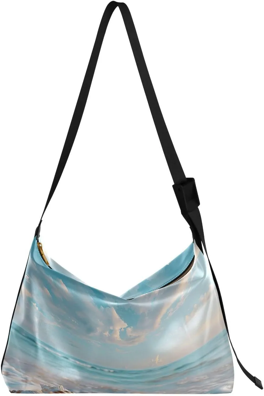 Serene Beach Scene Shoulder Bag for Women Waterproof PU Leather Hobo Bags Crossbody Purse with Zipper Closure