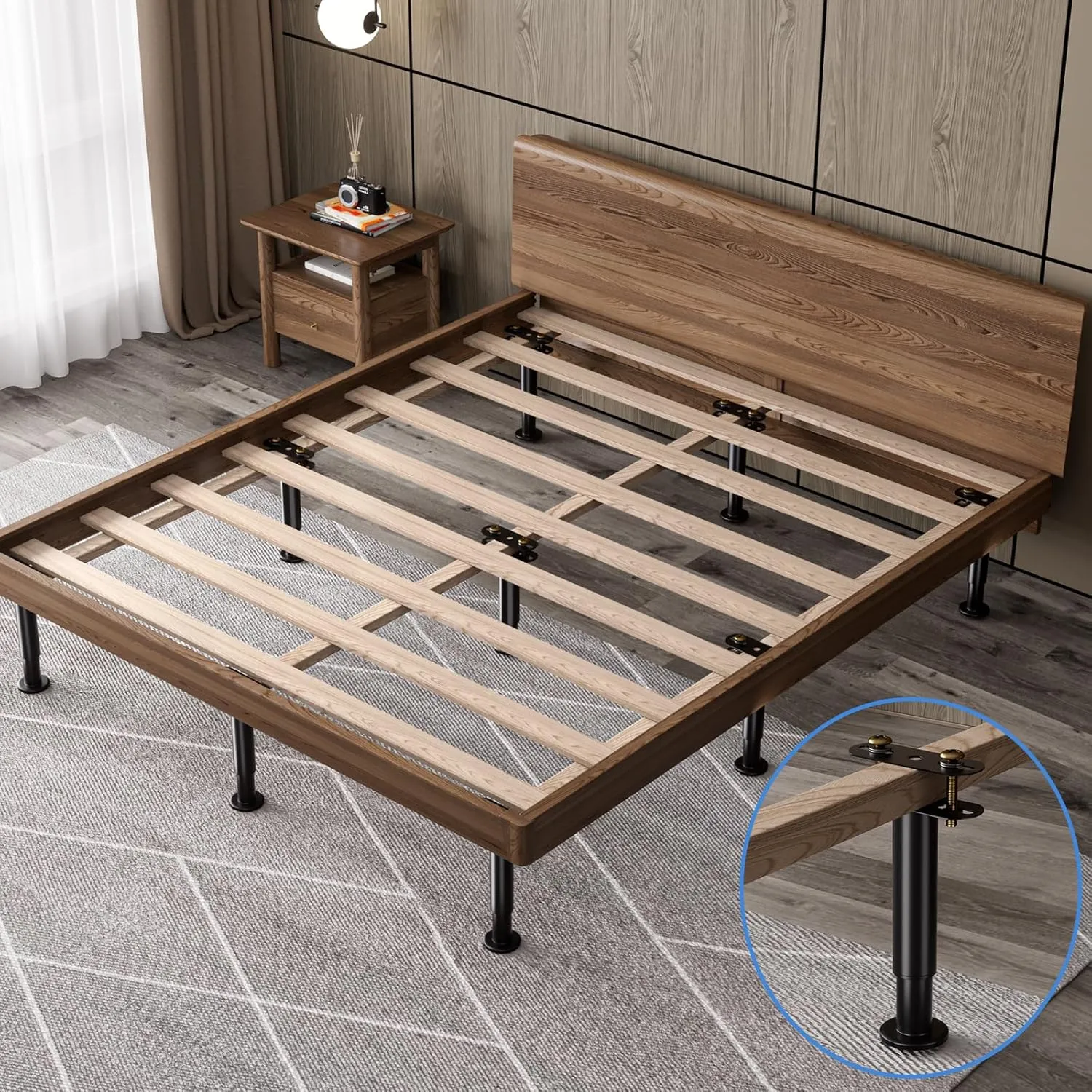 Set of 4 Adjustable Bed Legs Replacement, Adjustable Metal Bed Frame Support Legs 7.08-12.6 inch, Upgrade Under Bed Support Leg with Wider Base, Heavy Duty Center Support Legs