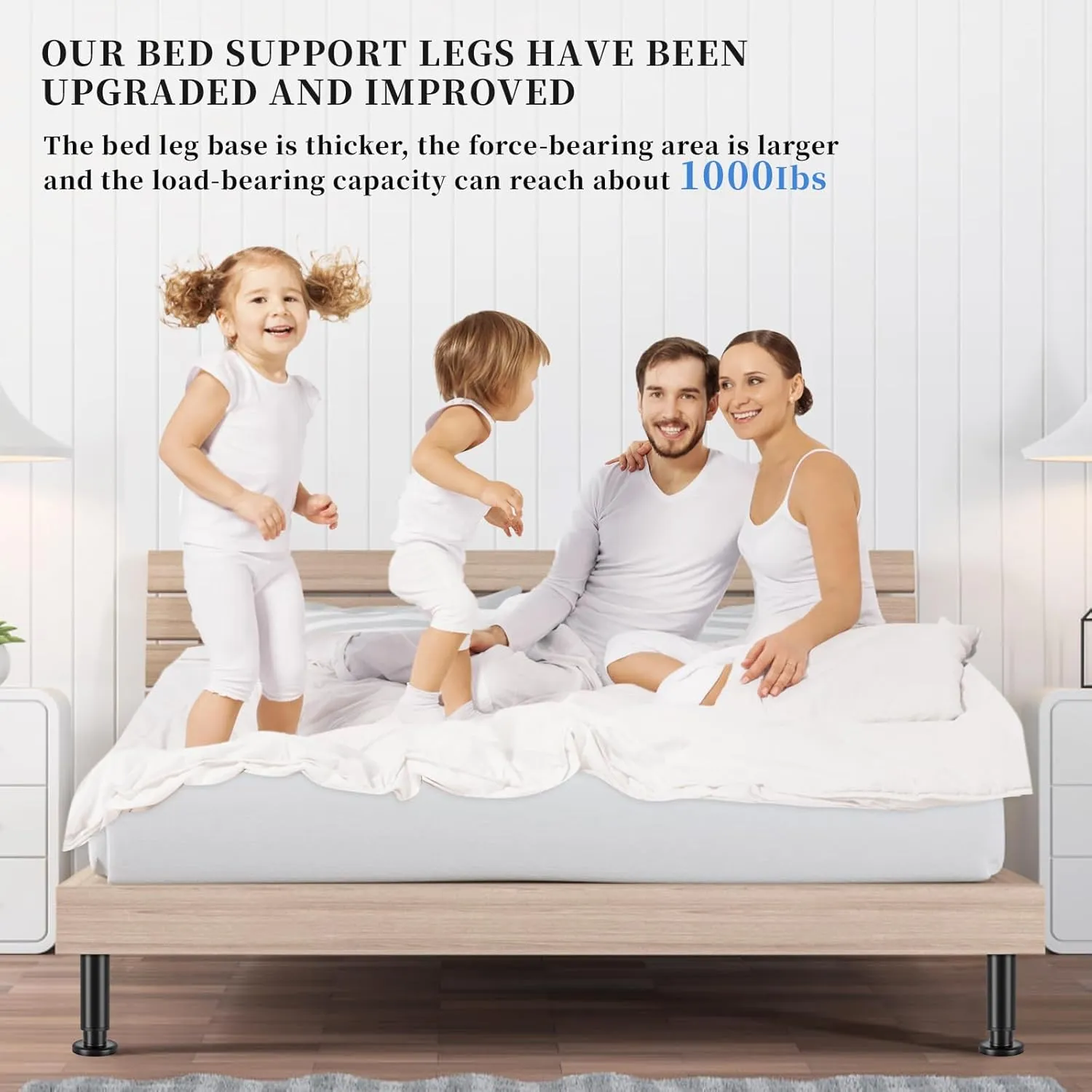 Set of 4 Adjustable Bed Legs Replacement, Adjustable Metal Bed Frame Support Legs 7.08-12.6 inch, Upgrade Under Bed Support Leg with Wider Base, Heavy Duty Center Support Legs