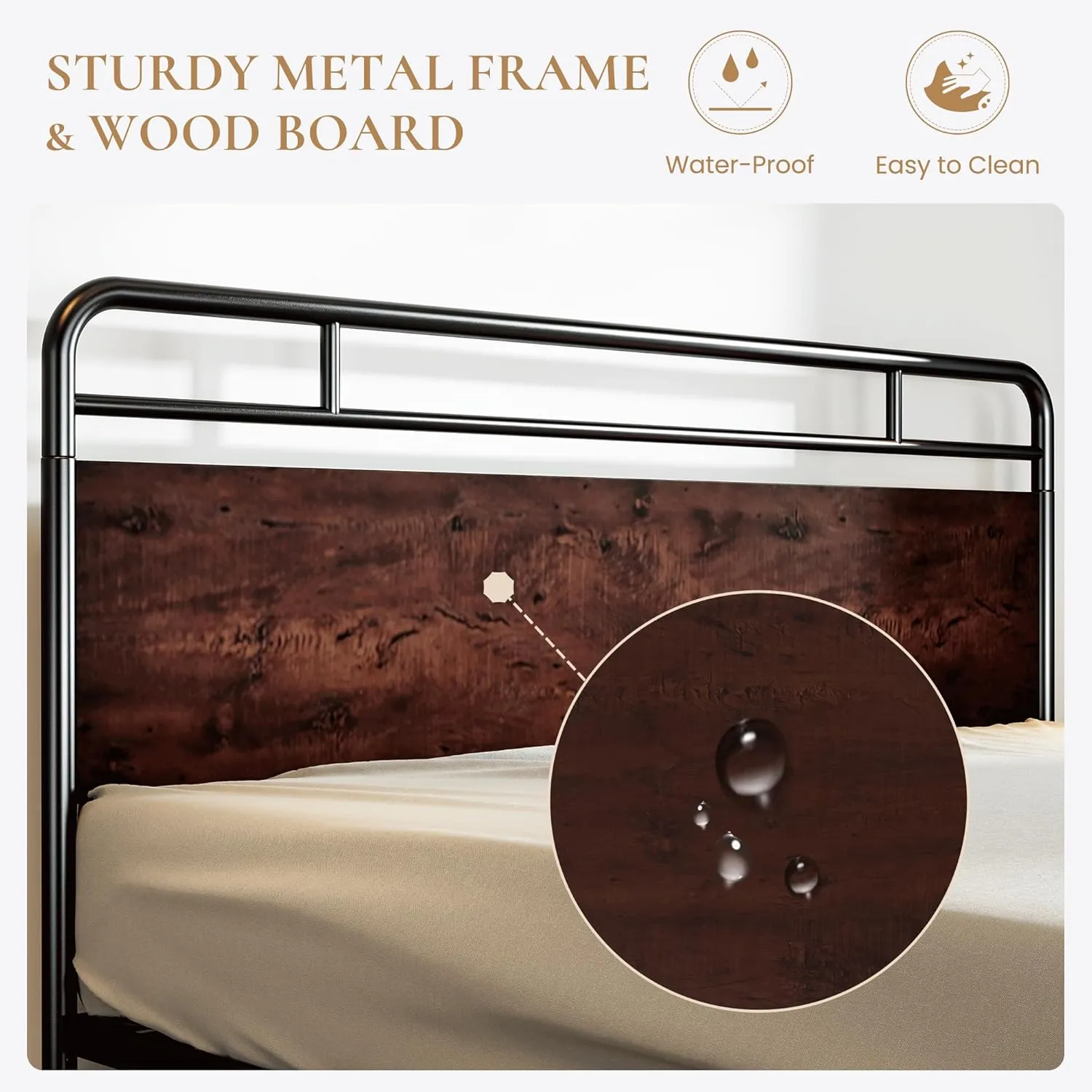 SHA CERLIN King Size Bed Frame with Wooden Headboard and Footboard, Rounded Corner Metal Structure, Heavy Duty Slats with Under-Bed Storage, No Box Spring Needed, Mahogany