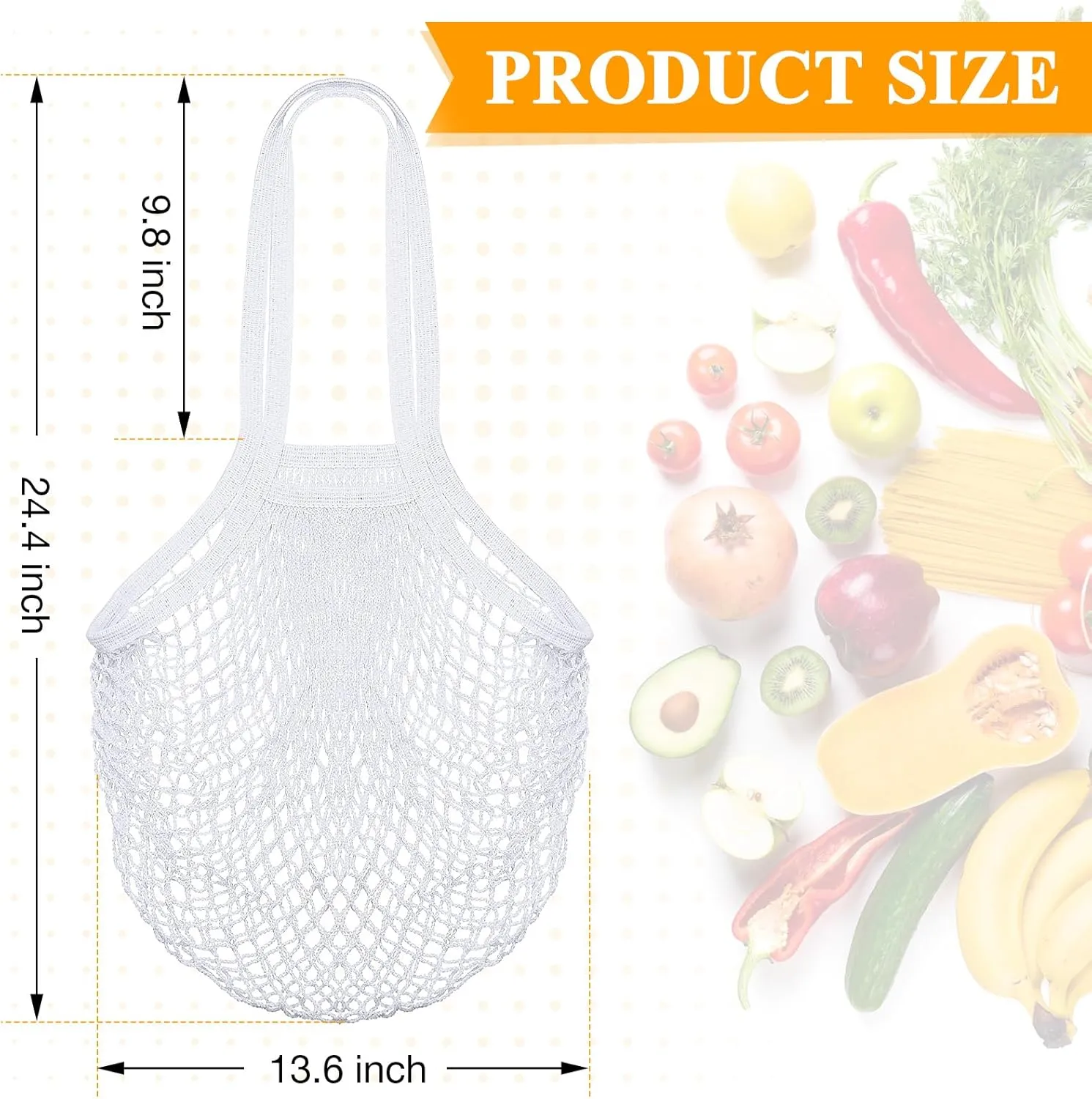 Shappy 16 Pcs Reusable Grocery Bags Mesh Produce Bags Washable Cotton Mesh Tote with Handles for Fruit Vegetable Shopping Storage Market(White)