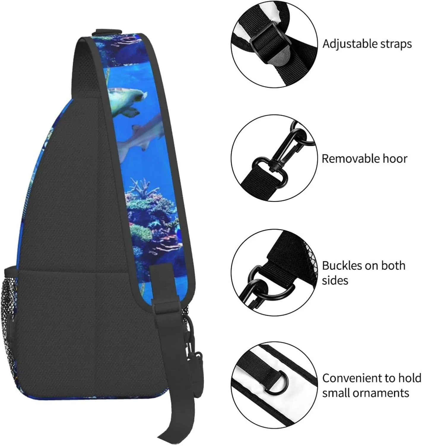 Shark Sea Turtle Visiting Coral Reef Beautiful Marine Fish Chest Sling Bag Crossbody Shoulder Backpack Bag Gym Cycling Travel Hiking Daypack Cross Bag