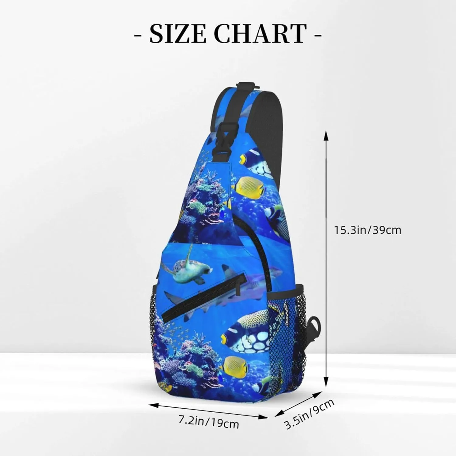 Shark Sea Turtle Visiting Coral Reef Beautiful Marine Fish Chest Sling Bag Crossbody Shoulder Backpack Bag Gym Cycling Travel Hiking Daypack Cross Bag