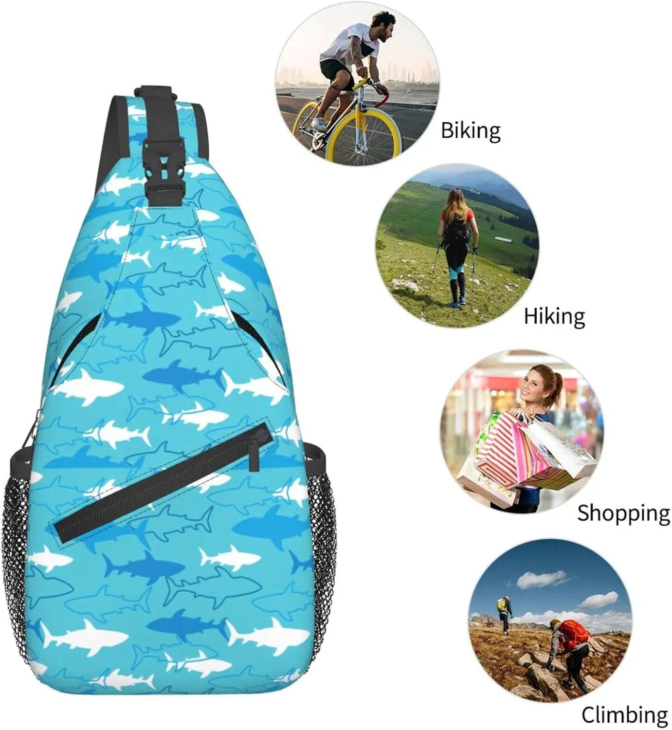 Sharks And Rays Marine Life Chest Sling Bag Crossbody Shoulder Backpack Bag Gym Cycling Travel Hiking Daypack Cross Bag