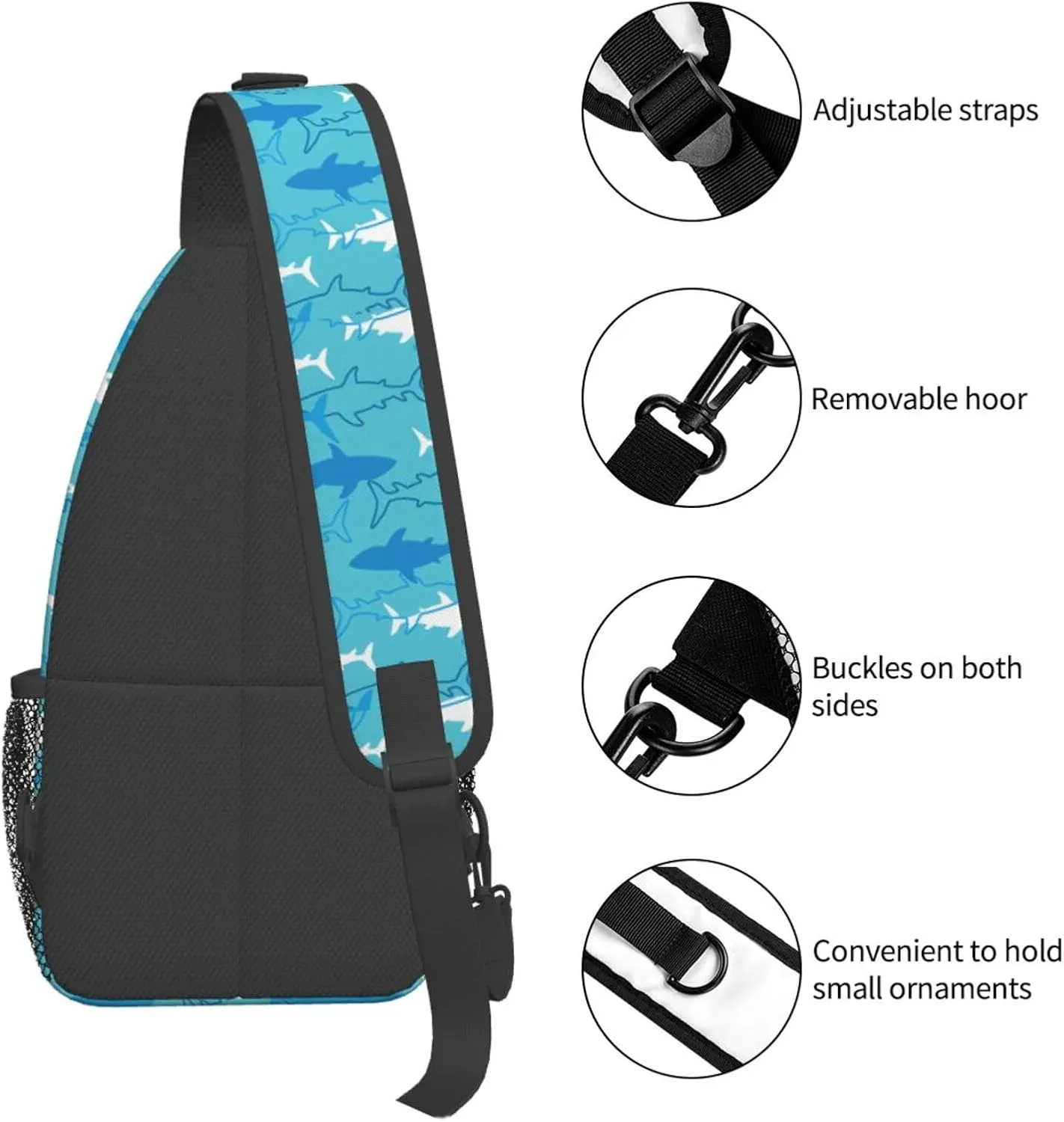 Sharks And Rays Marine Life Chest Sling Bag Crossbody Shoulder Backpack Bag Gym Cycling Travel Hiking Daypack Cross Bag