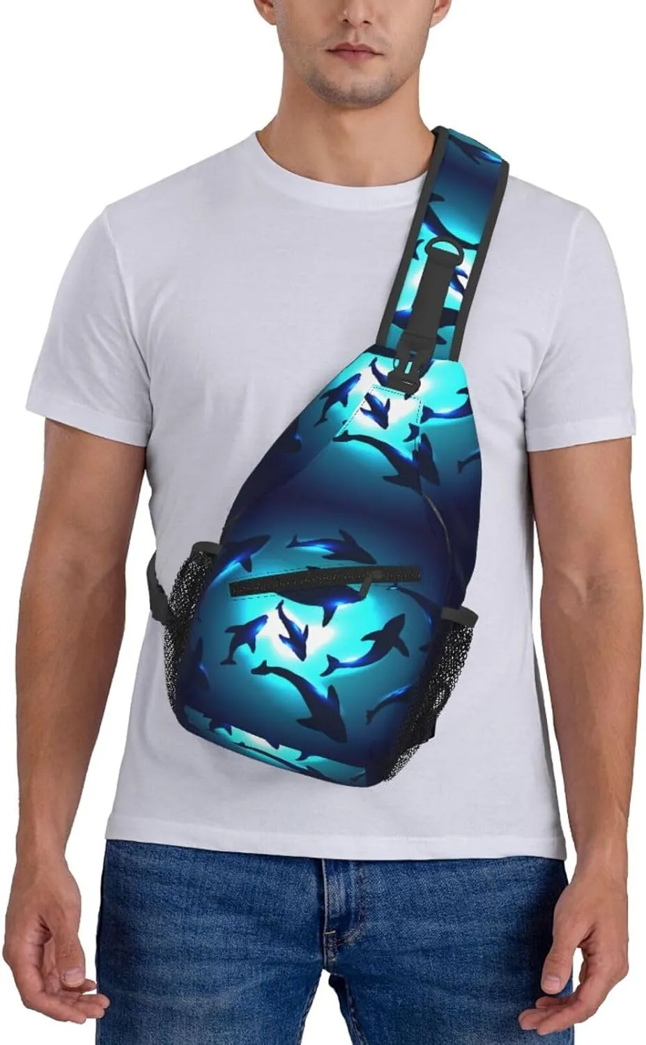 Sharks Gather Together In Transparent Underwater Chest Sling Bag Crossbody Shoulder Backpack Bag Gym Cycling Travel Hiking Daypack Cross Bag