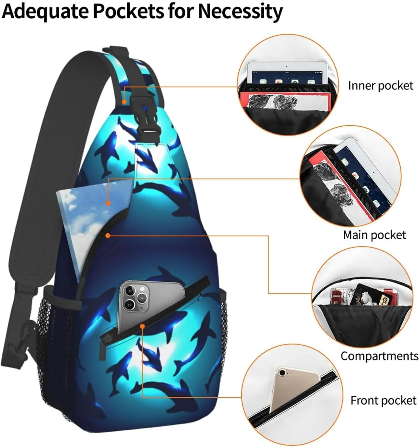 Sharks Gather Together In Transparent Underwater Chest Sling Bag Crossbody Shoulder Backpack Bag Gym Cycling Travel Hiking Daypack Cross Bag