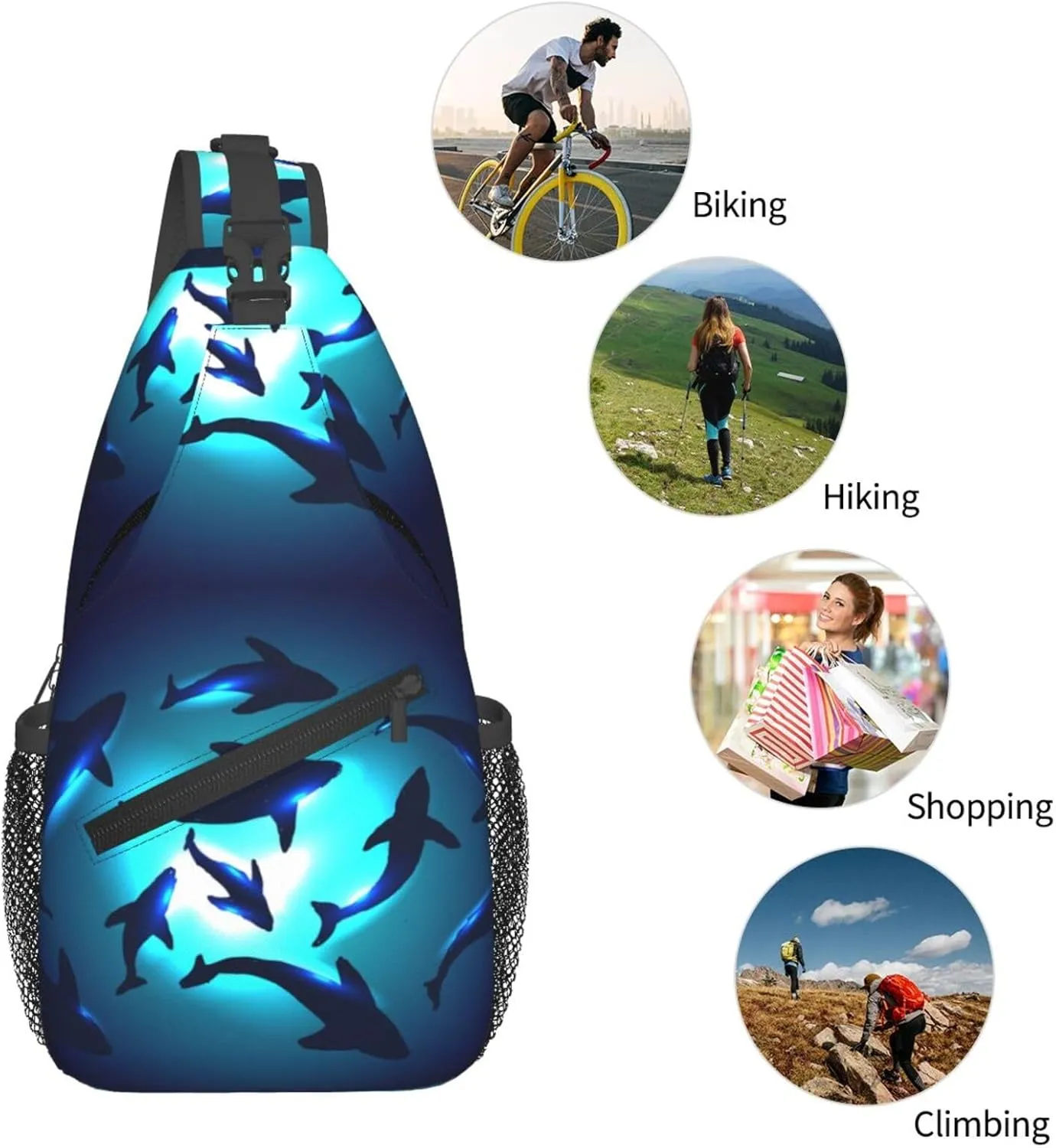 Sharks Gather Together In Transparent Underwater Chest Sling Bag Crossbody Shoulder Backpack Bag Gym Cycling Travel Hiking Daypack Cross Bag