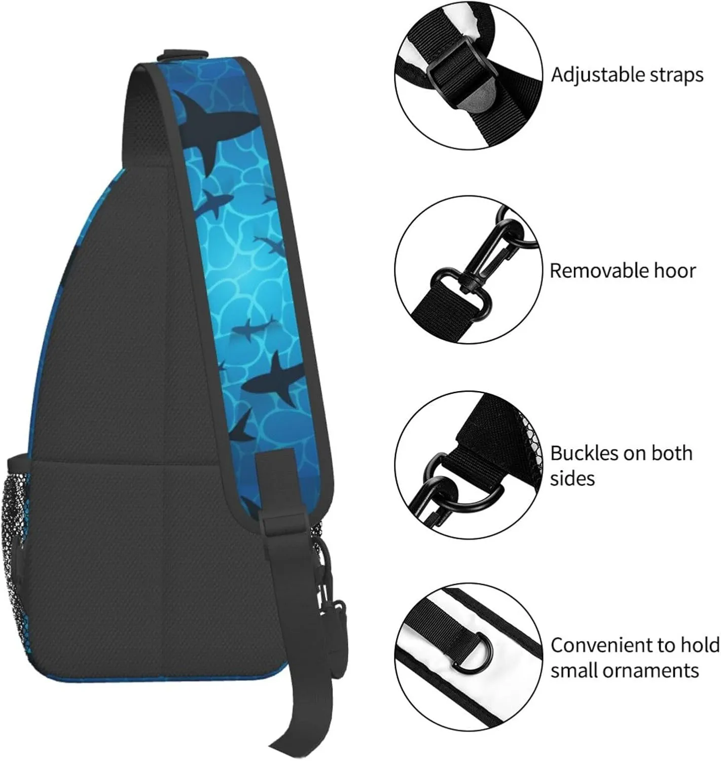 Sharks In Ocean Isolated Sharks Circling Around Chest Sling Bag Crossbody Shoulder Backpack Bag Gym Cycling Travel Hiking Daypack Cross Bag