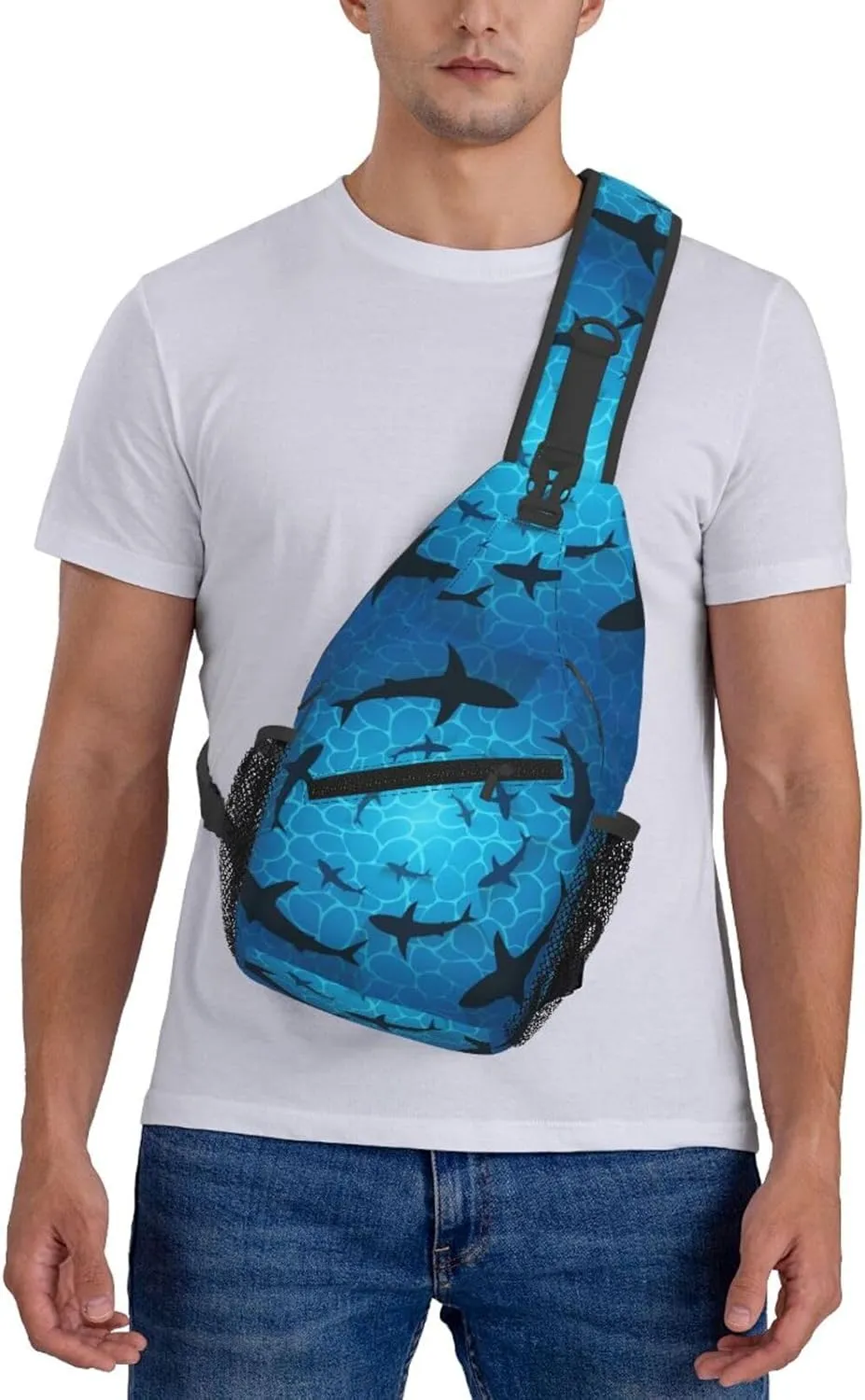 Sharks In Ocean Isolated Sharks Circling Around Chest Sling Bag Crossbody Shoulder Backpack Bag Gym Cycling Travel Hiking Daypack Cross Bag