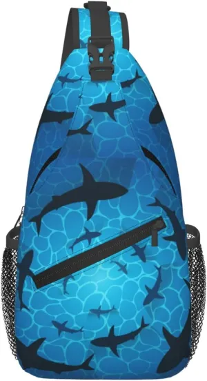 Sharks In Ocean Isolated Sharks Circling Around Chest Sling Bag Crossbody Shoulder Backpack Bag Gym Cycling Travel Hiking Daypack Cross Bag