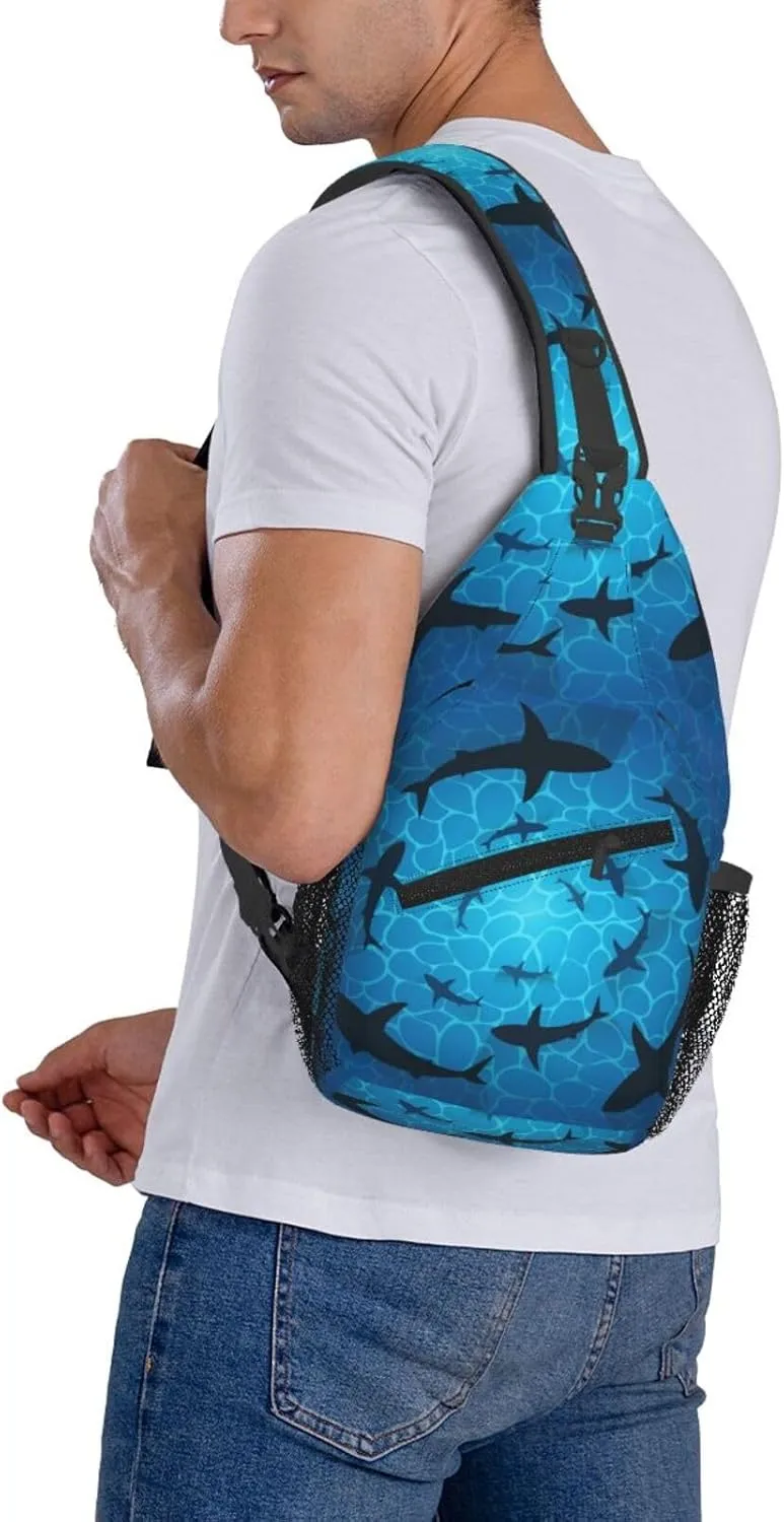 Sharks In Ocean Isolated Sharks Circling Around Chest Sling Bag Crossbody Shoulder Backpack Bag Gym Cycling Travel Hiking Daypack Cross Bag