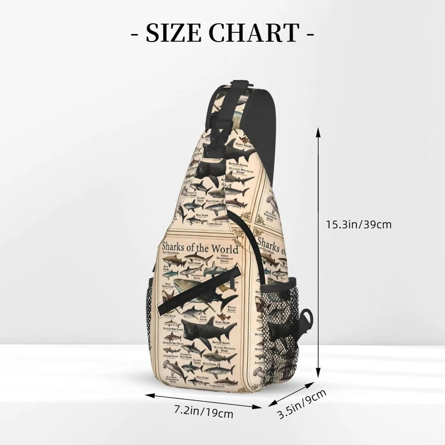 Sharks Of The World Shark Types Knowledge Chest Sling Bag Crossbody Shoulder Backpack Bag Gym Cycling Travel Hiking Daypack Cross Bag