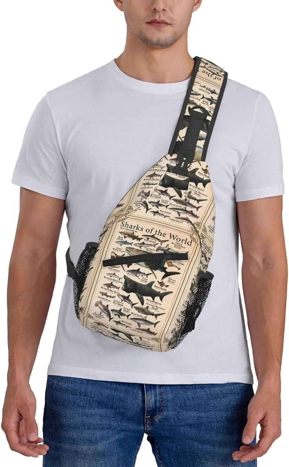 Sharks Of The World Shark Types Knowledge Chest Sling Bag Crossbody Shoulder Backpack Bag Gym Cycling Travel Hiking Daypack Cross Bag