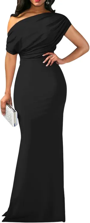 shengfan Formal Evening Dress for Women Elegant 2025 Sexy Off Shoulder Ruched Wedding Guest Bodycon Party Maxi Dresses
