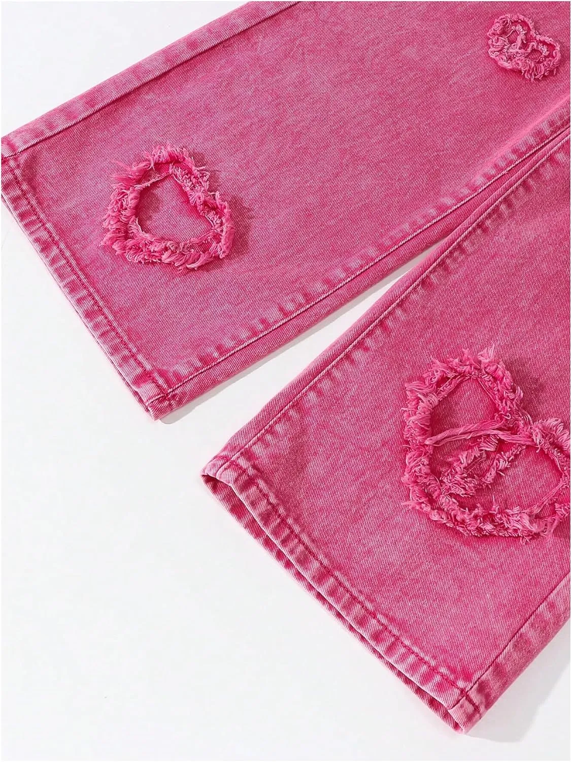 SHENHE Girl's Y2K Heart Applique Elastic High Waist Jeans Wide Leg Loose Denim Pants