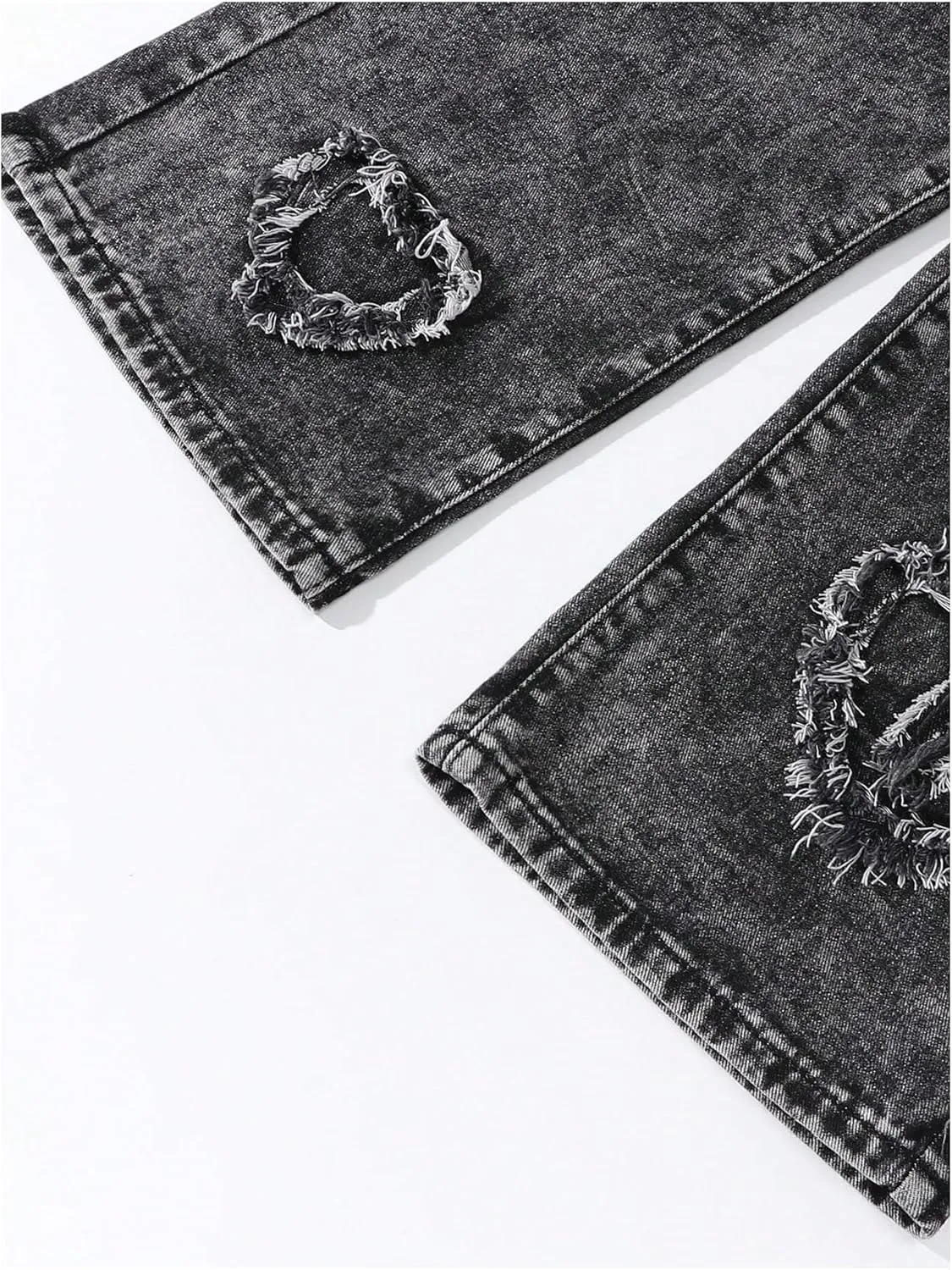 SHENHE Girl's Y2K Heart Applique Elastic High Waist Jeans Wide Leg Loose Denim Pants