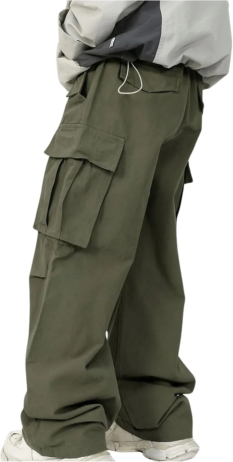 SHENHE Men's Elastic Waist Drawstring Loose Outdoor Hiking Streetwear Cargo Pants