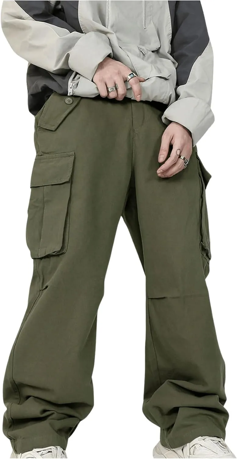 SHENHE Men's Elastic Waist Drawstring Loose Outdoor Hiking Streetwear Cargo Pants