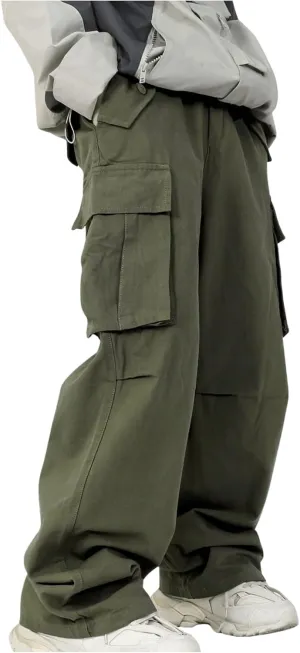 SHENHE Men's Elastic Waist Drawstring Loose Outdoor Hiking Streetwear Cargo Pants