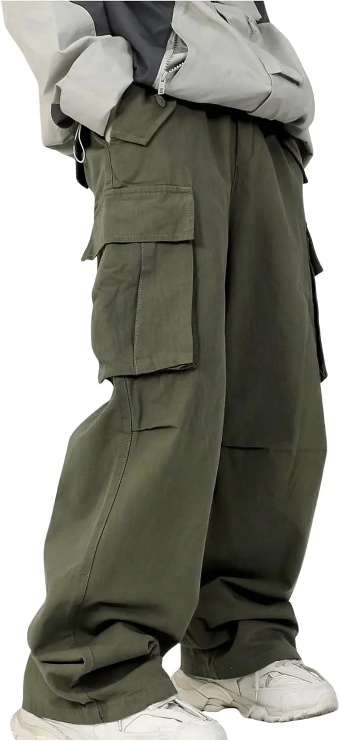SHENHE Men's Elastic Waist Drawstring Loose Outdoor Hiking Streetwear Cargo Pants