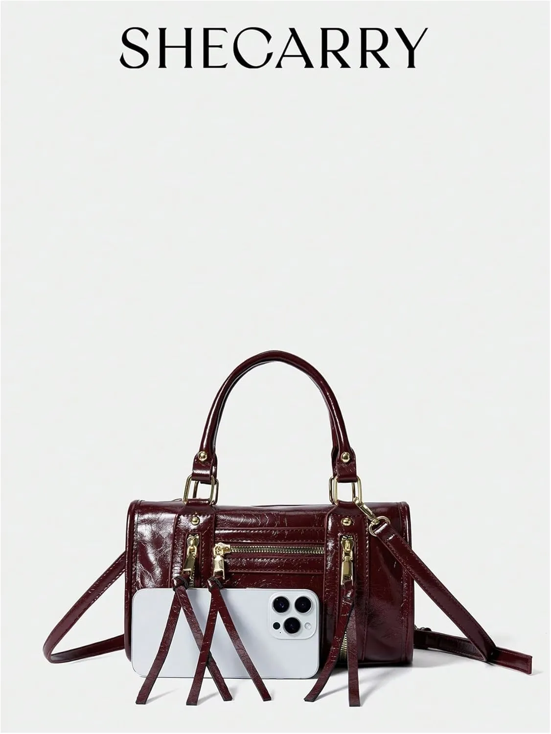 SHENHE Women's Faux Leather Crossbody Satchel Bag Top Handle Handbag Bostan Barrel Purse