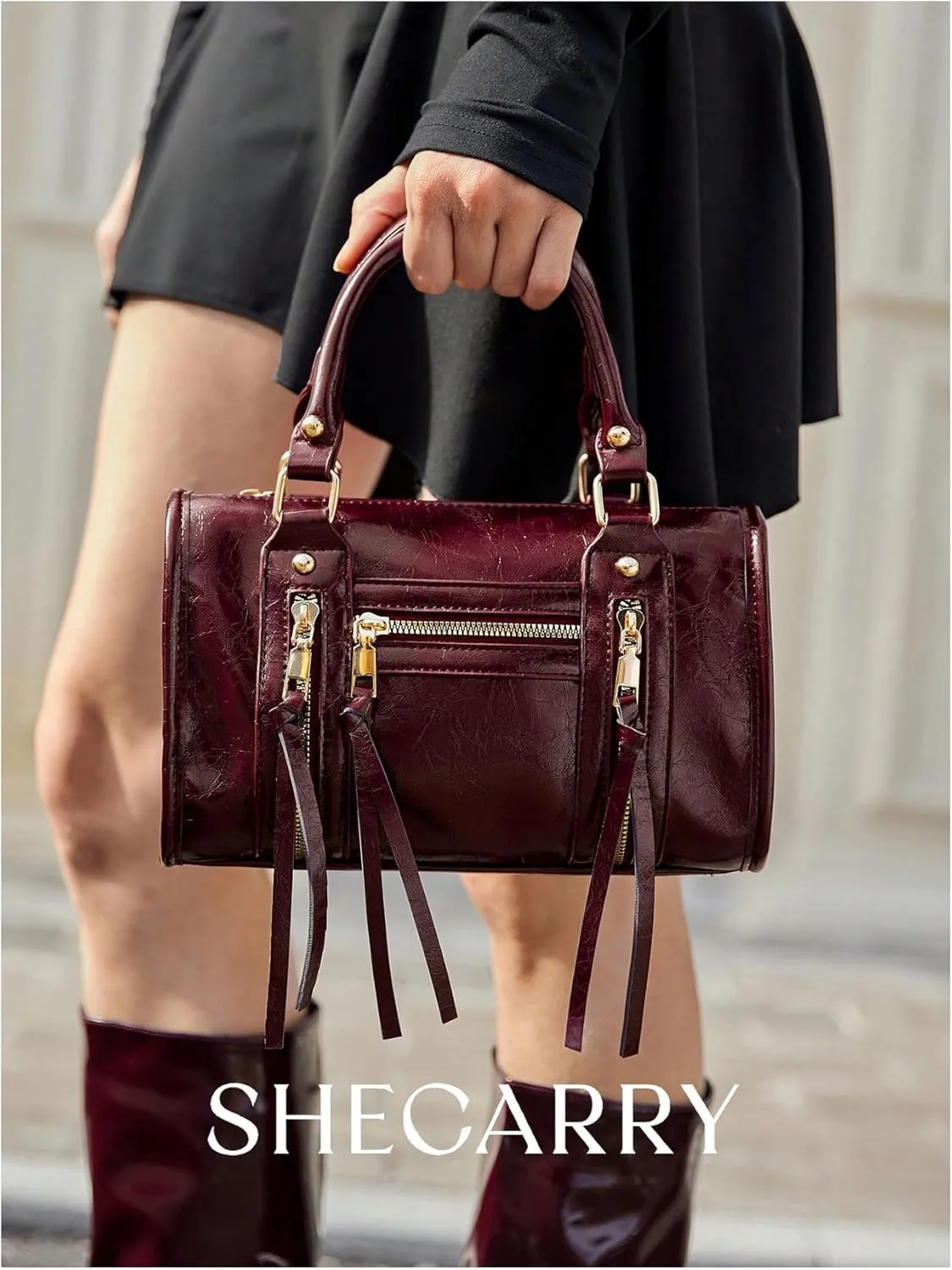 SHENHE Women's Faux Leather Crossbody Satchel Bag Top Handle Handbag Bostan Barrel Purse