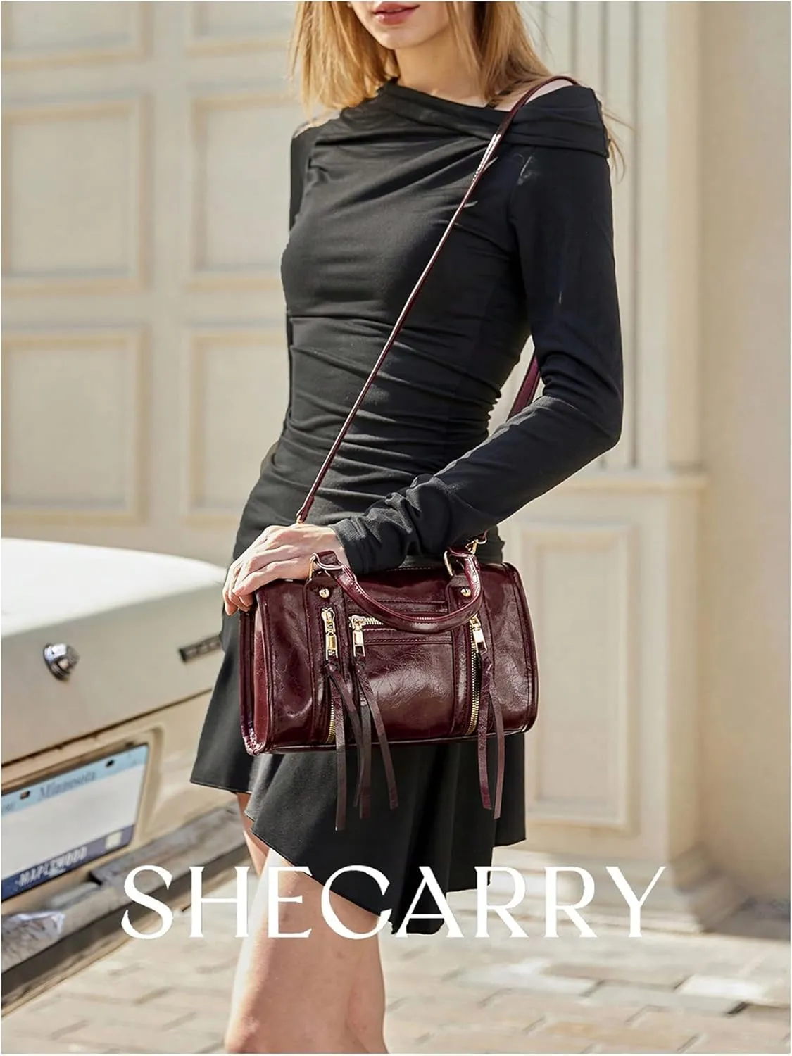 SHENHE Women's Faux Leather Crossbody Satchel Bag Top Handle Handbag Bostan Barrel Purse