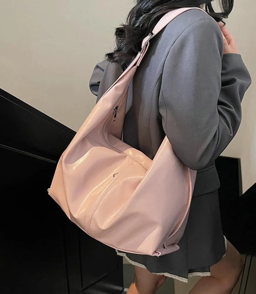 Shiny Hobo Bag for Women PU Leather Bag Trendy Shoulder Bag Satchel for Work Travel