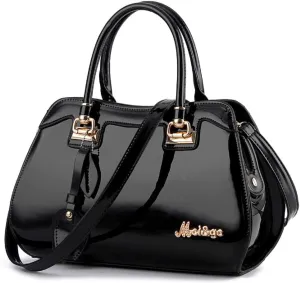 Shiny Patent Women Faux Leather Handbags Fashion Shoulder Bag Zipper Top-Handle Satchel Ladies Purse Tote