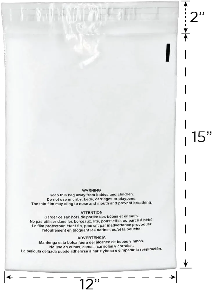 Shop4Mailers 12x15.5 Clear Poly Bag with Suffocation Warning Self-Seal Adhesive, 1.5 Mil Clear Bag for FBA, Packaging Bags, Clothes Storage, & Shipping Bags Permanent Seal Poly Mailers (Pack of 1000)