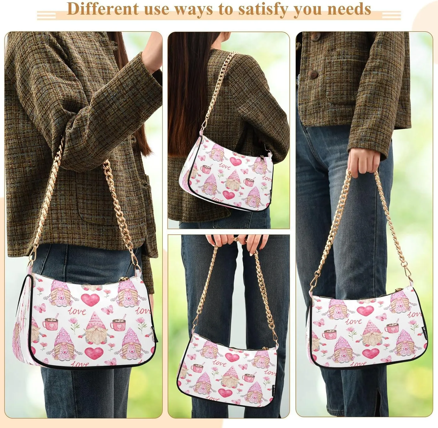 Shoulder Bag for Women Hobo Tote Handbag Gold Chain Crossbody Bag with Zipper Clutch Purse Handbags