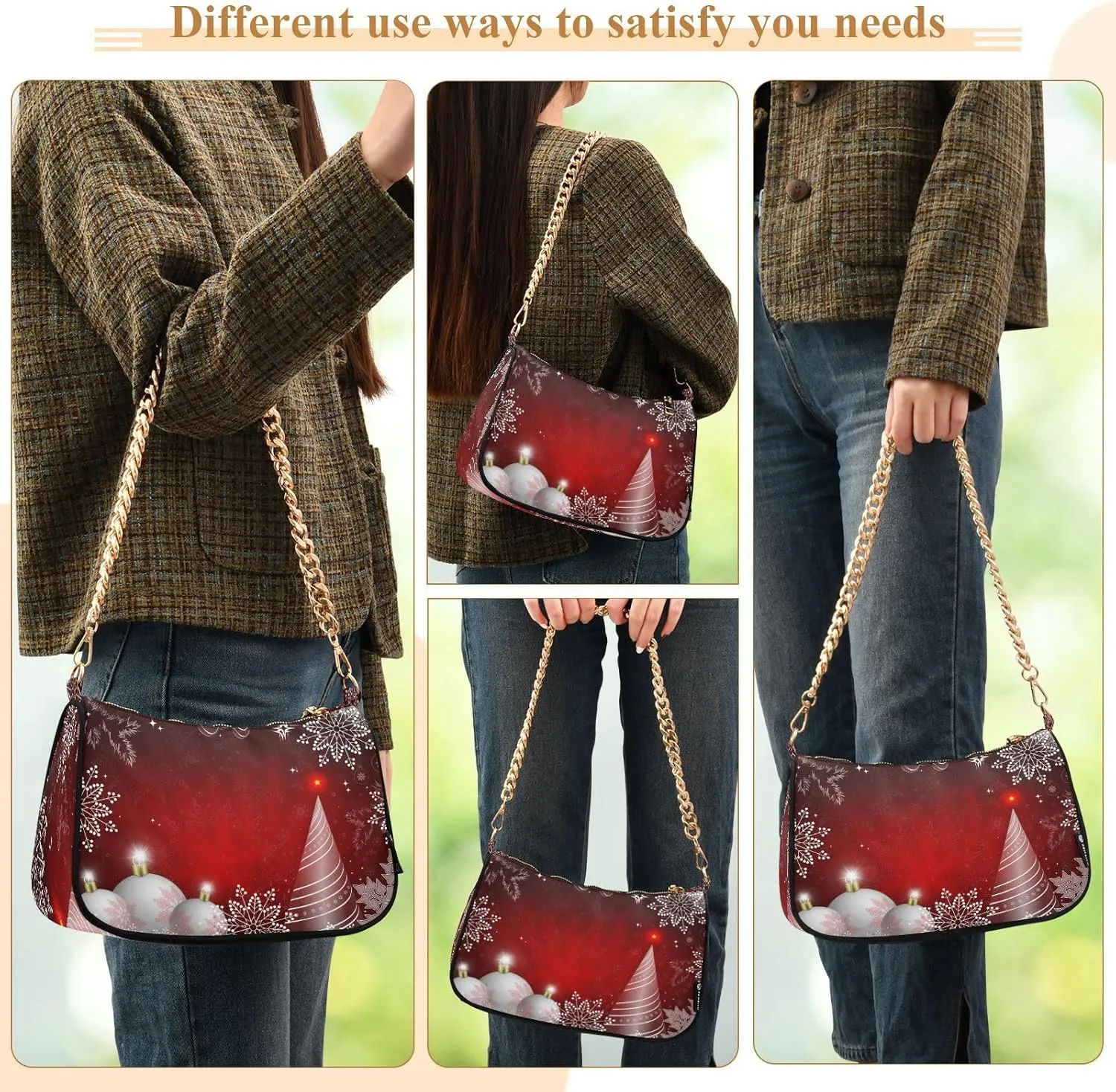 Shoulder Bag for Women Hobo Tote Handbag Gold Chain Crossbody Bag with Zipper Clutch Purse Handbags
