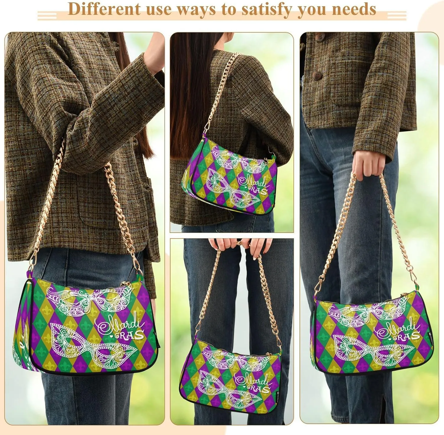 Shoulder Bag for Women Hobo Tote Handbag Gold Chain Crossbody Bag with Zipper Clutch Purse Handbags
