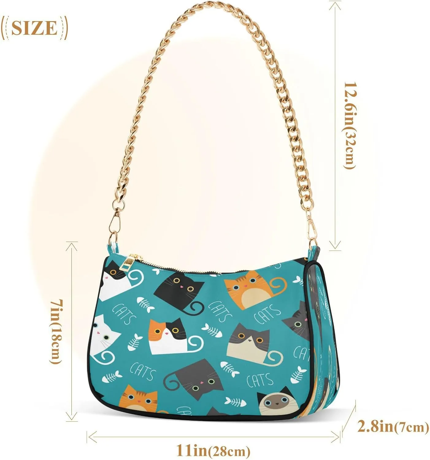 Shoulder Bag for Women Hobo Tote Handbag Gold Chain Crossbody Bag with Zipper Clutch Purse Handbags