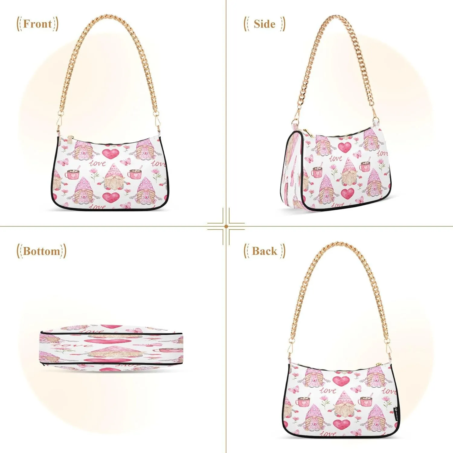 Shoulder Bag for Women Hobo Tote Handbag Gold Chain Crossbody Bag with Zipper Clutch Purse Handbags