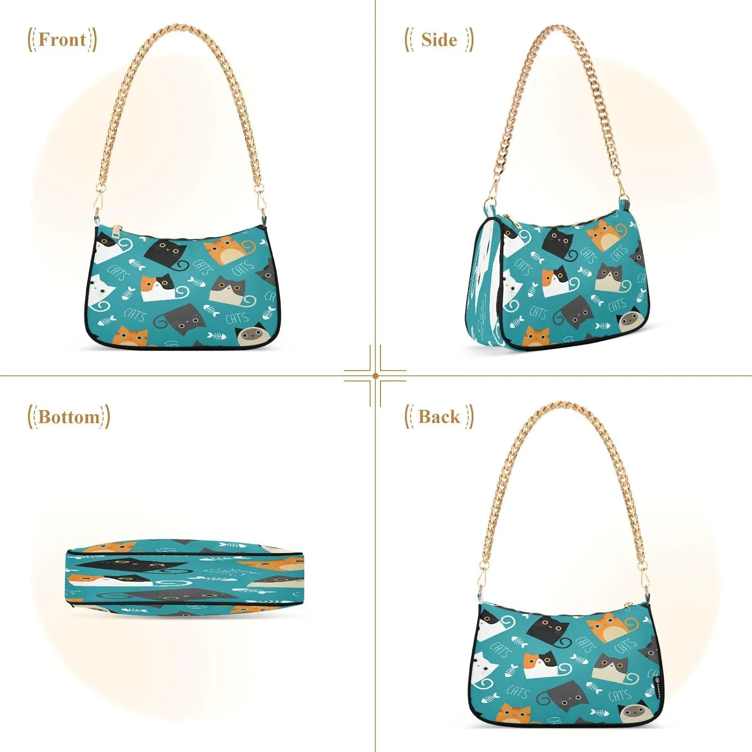 Shoulder Bag for Women Hobo Tote Handbag Gold Chain Crossbody Bag with Zipper Clutch Purse Handbags