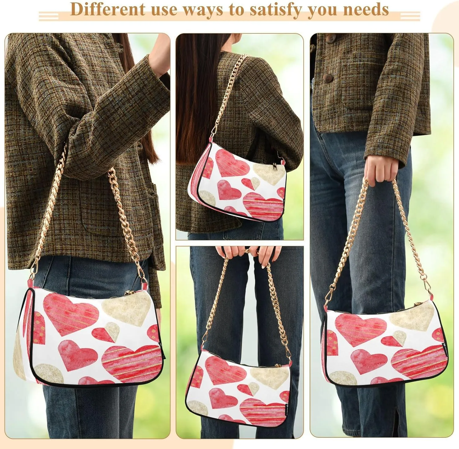 Shoulder Bag for Women Hobo Tote Handbag Gold Chain Crossbody Bag with Zipper Clutch Purse Handbags