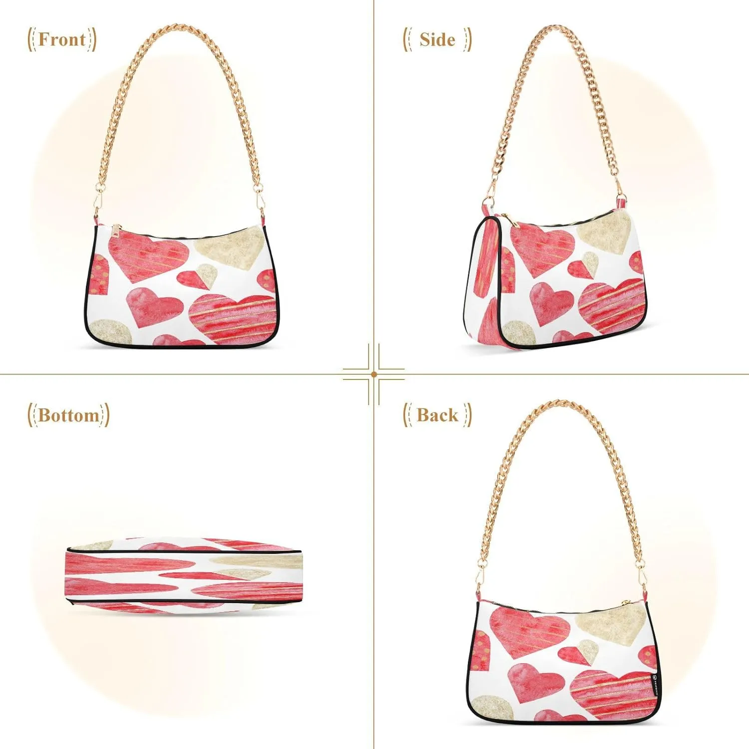 Shoulder Bag for Women Hobo Tote Handbag Gold Chain Crossbody Bag with Zipper Clutch Purse Handbags