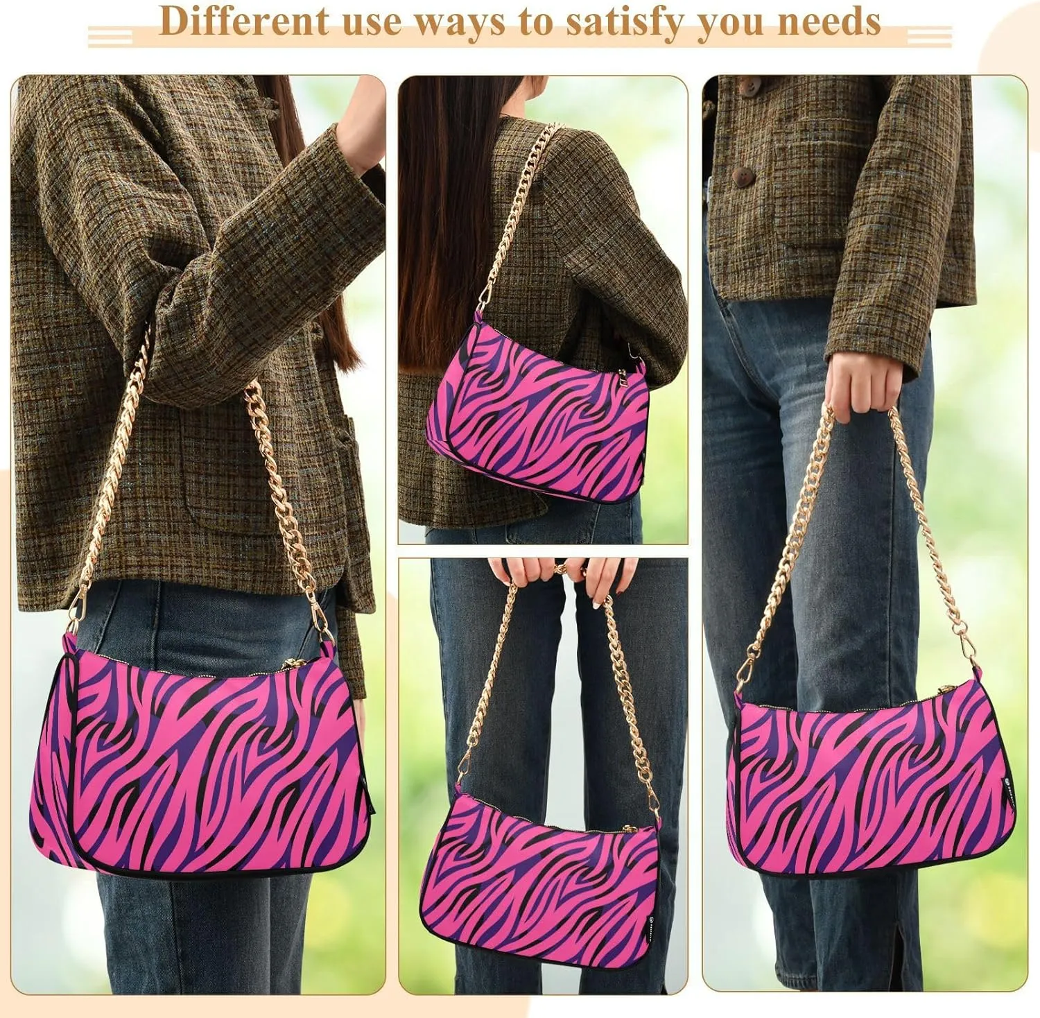Shoulder Bag for Women Hobo Tote Handbag Gold Chain Crossbody Bag with Zipper Clutch Purse Handbags
