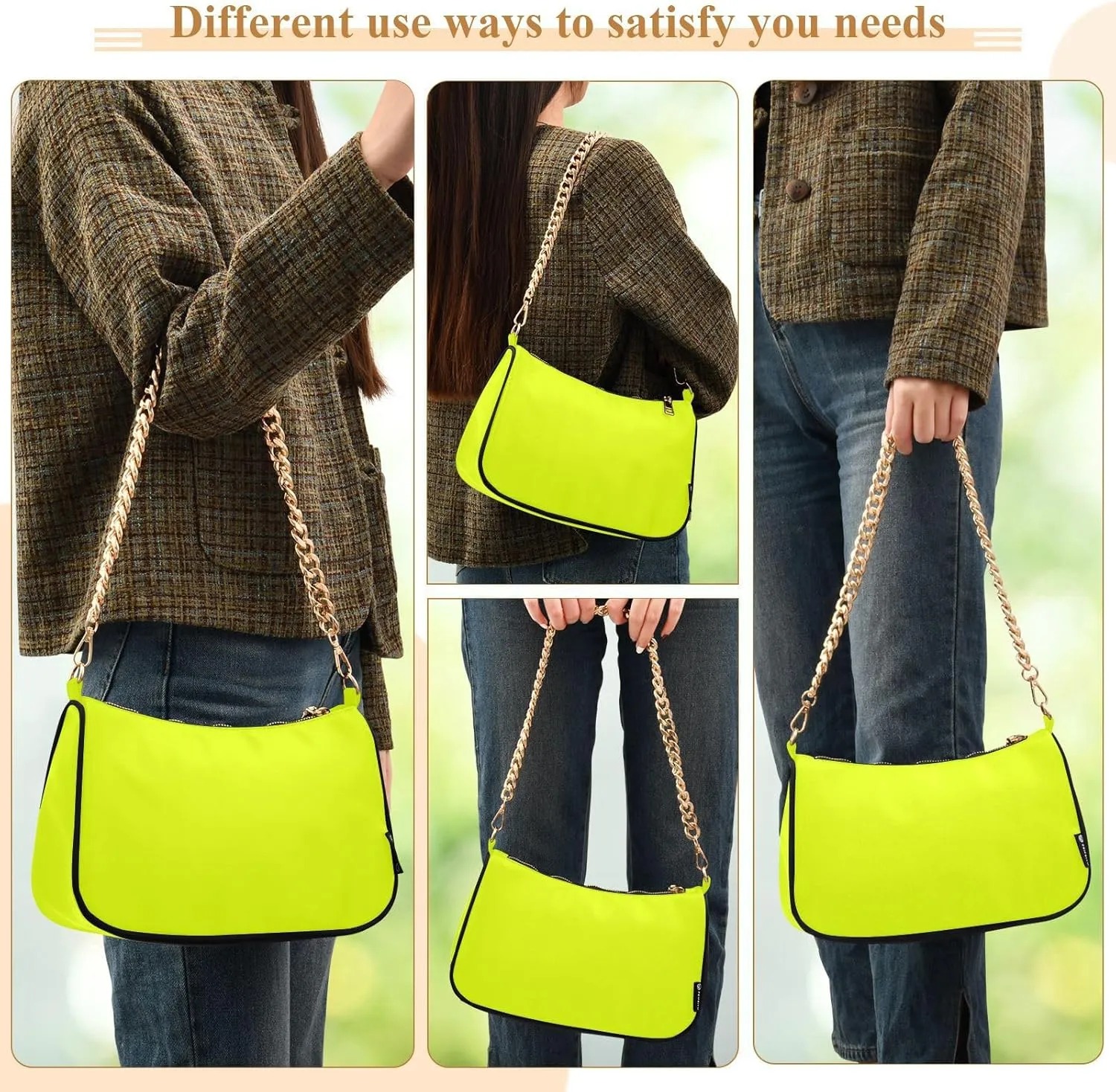 Shoulder Bag for Women Hobo Tote Handbag Gold Chain Crossbody Bag with Zipper Clutch Purse Handbags