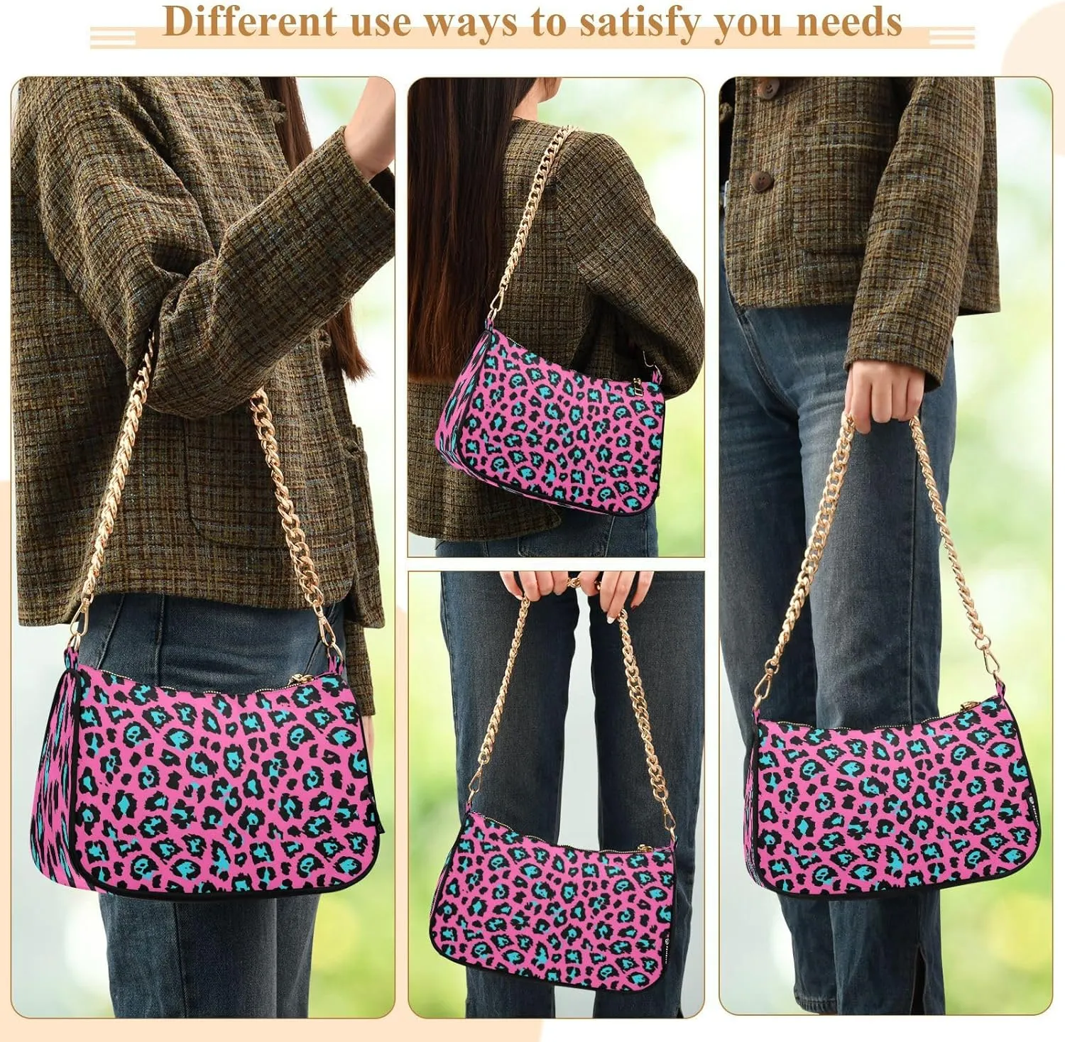 Shoulder Bag for Women Hobo Tote Handbag Gold Chain Crossbody Bag with Zipper Clutch Purse Handbags