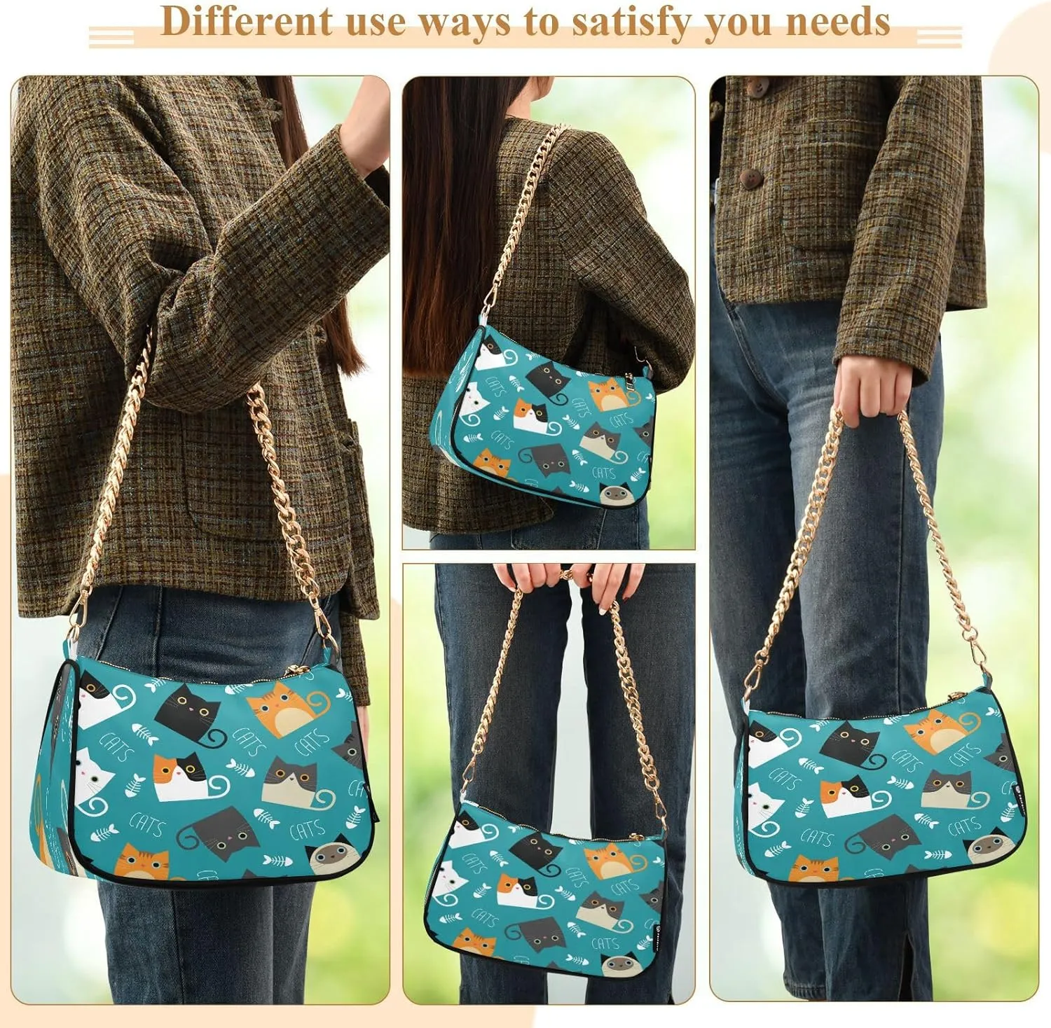 Shoulder Bag for Women Hobo Tote Handbag Gold Chain Crossbody Bag with Zipper Clutch Purse Handbags