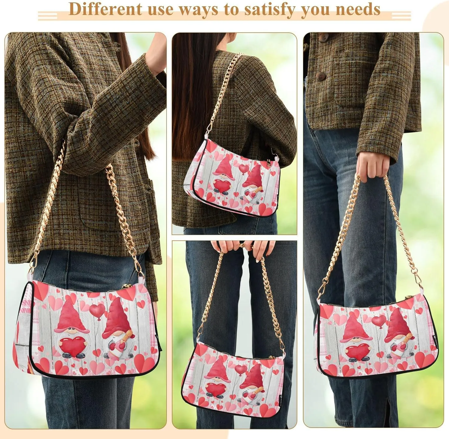 Shoulder Bag for Women Hobo Tote Handbag Gold Chain Crossbody Bag with Zipper Clutch Purse Handbags