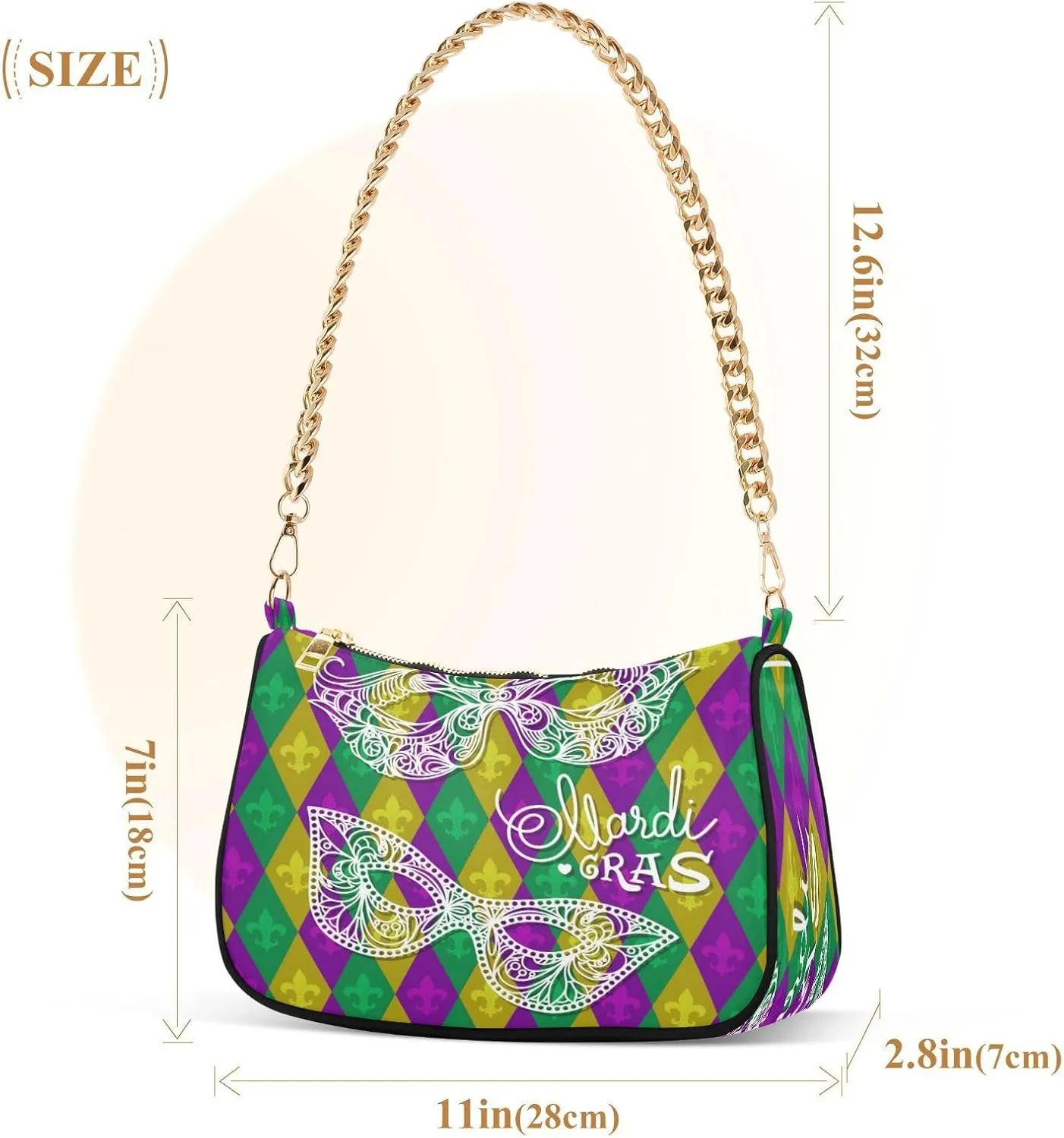 Shoulder Bag for Women Hobo Tote Handbag Gold Chain Crossbody Bag with Zipper Clutch Purse Handbags