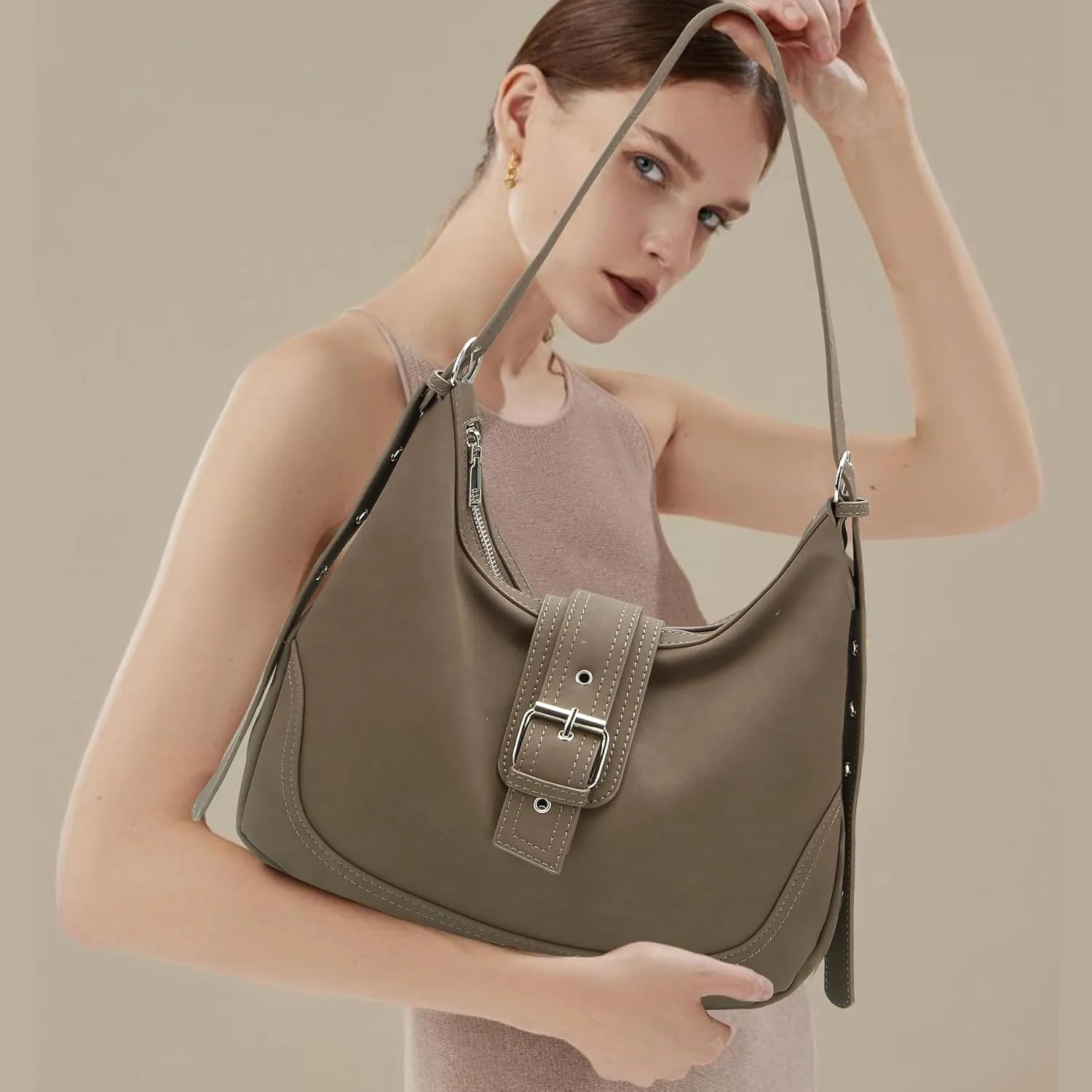 Shoulder Bag for Women Trendy Crossbody Bags Hobo Purse Vegan Leather Handbag with Adjustable Strap