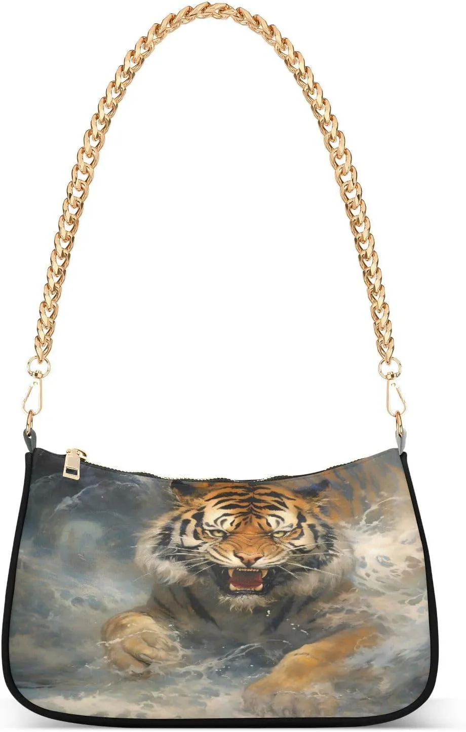 Shoulder Bags for Women Angry Tiger Jumping Through Water Hobo Tote Handbag Small Clutch Purse with Zipper Closure