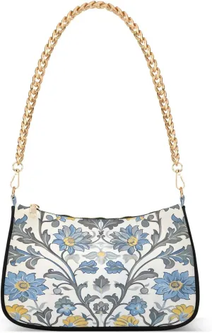 Shoulder Bags for Women Blue and Yellow Floral Motifs Hobo Tote Handbag Small Clutch Purse with Zipper Closure